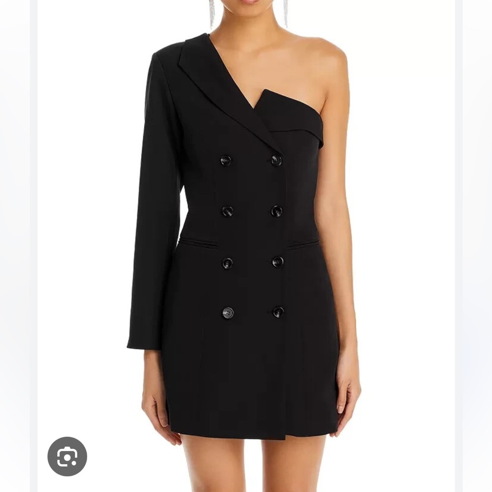 Aqua Black One Shoulder tuxedo Dress